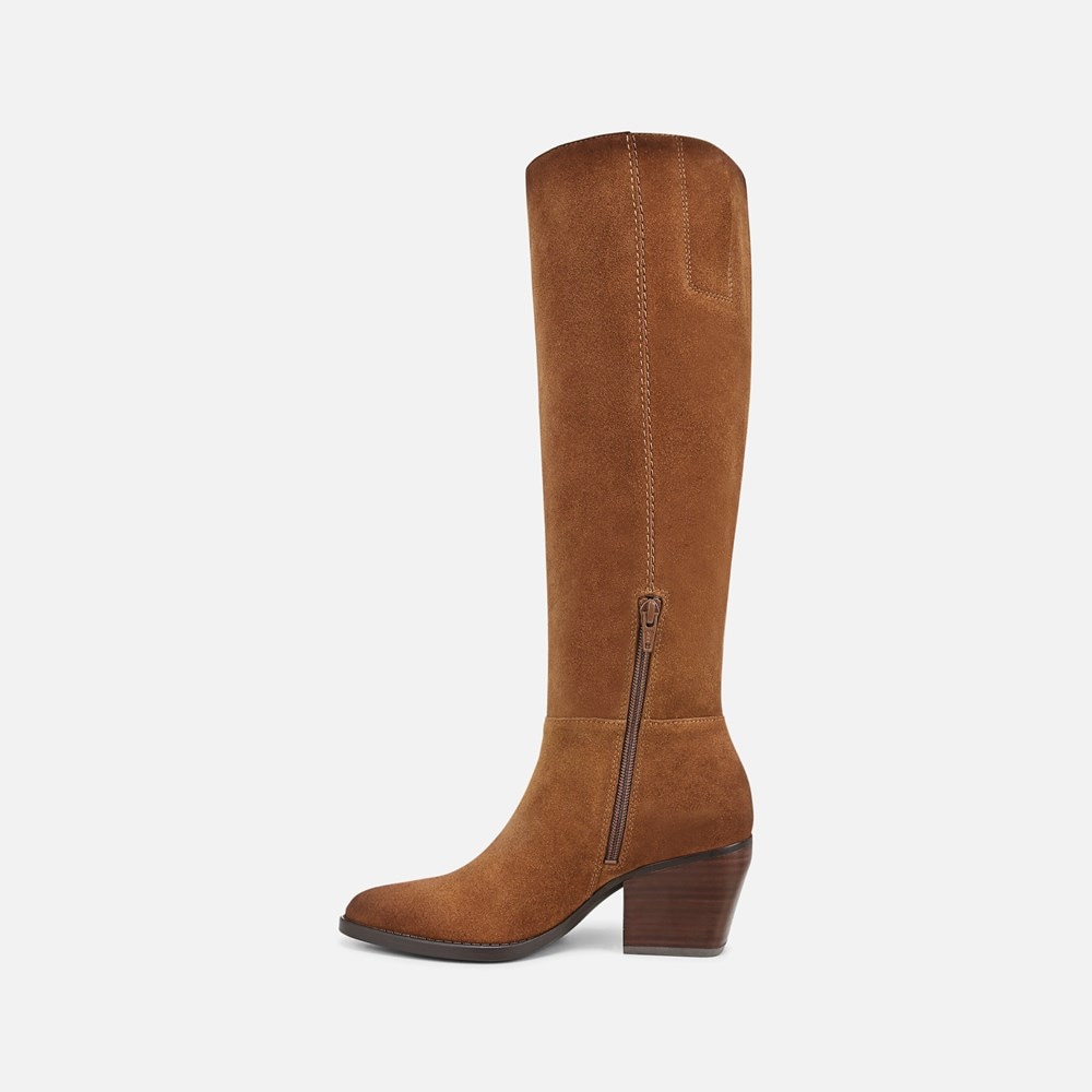 Tan knee high fashion boots wide calf