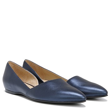 Navy Metallic Leather Flats