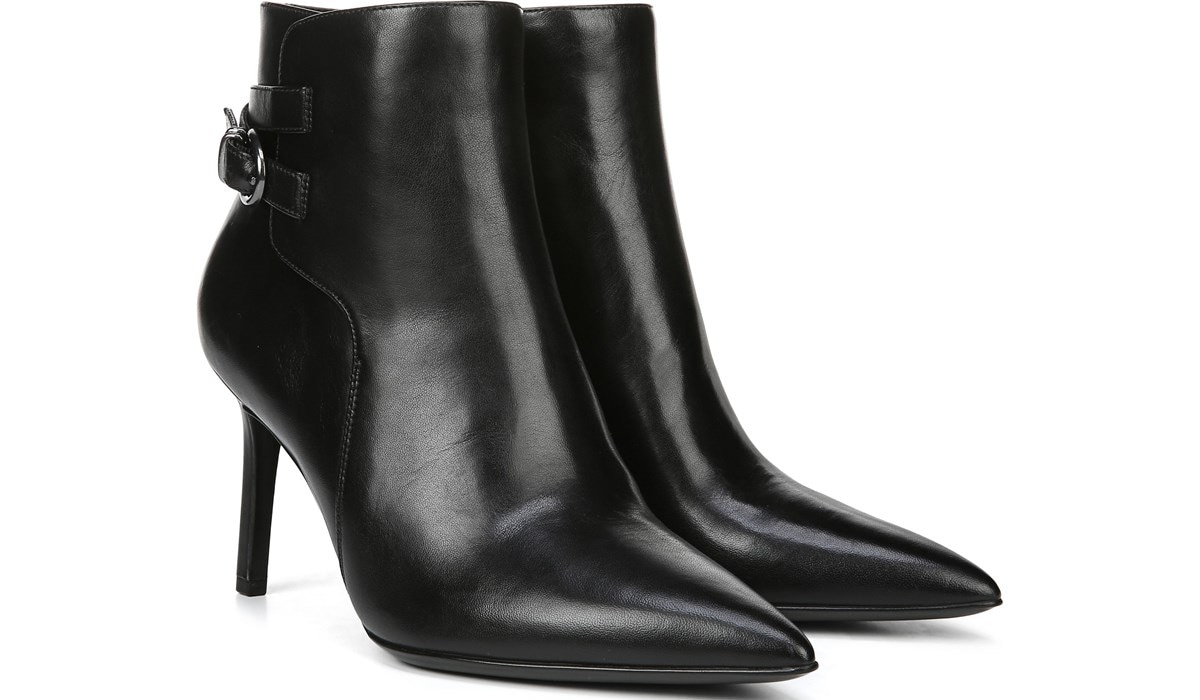 black leather booties pointed toe