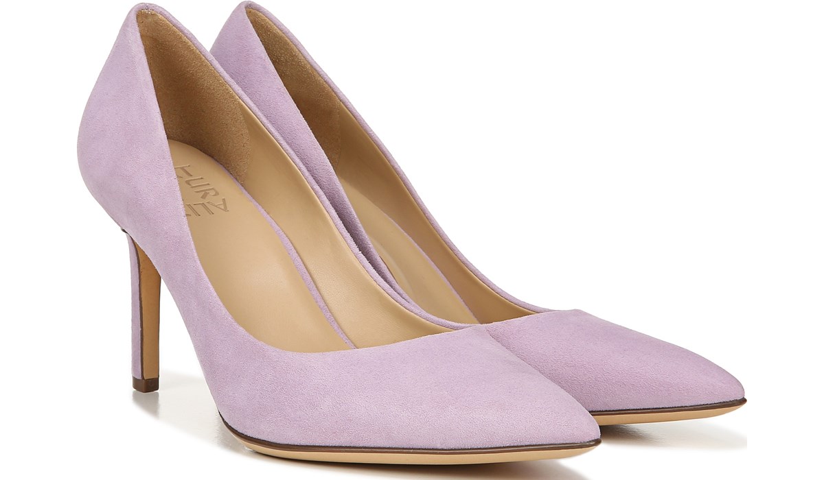purple suede court shoes