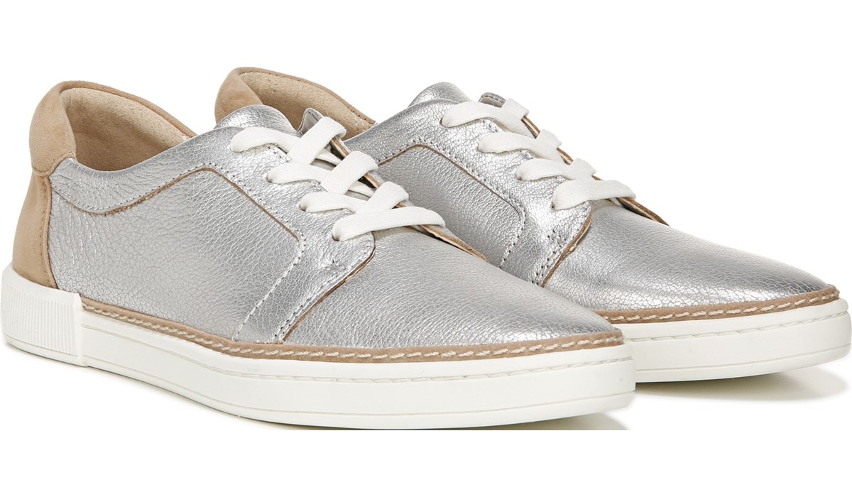 Jane Sneaker in Silver/Tan Leather 