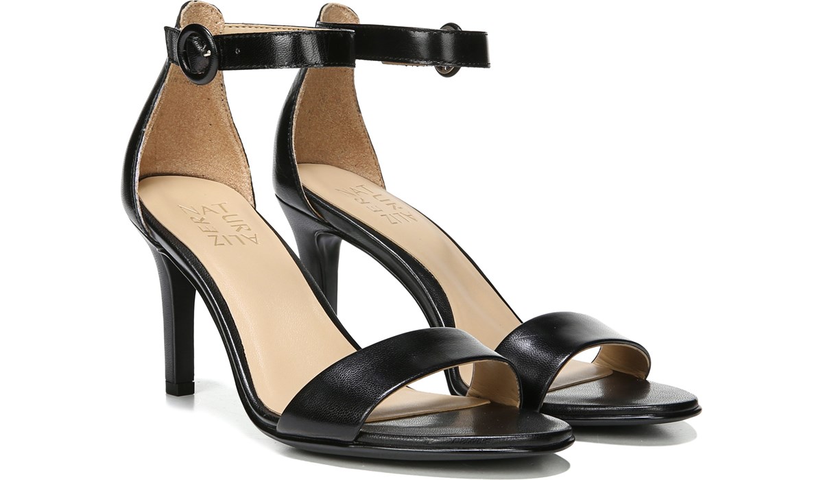 black leather ankle strap heels