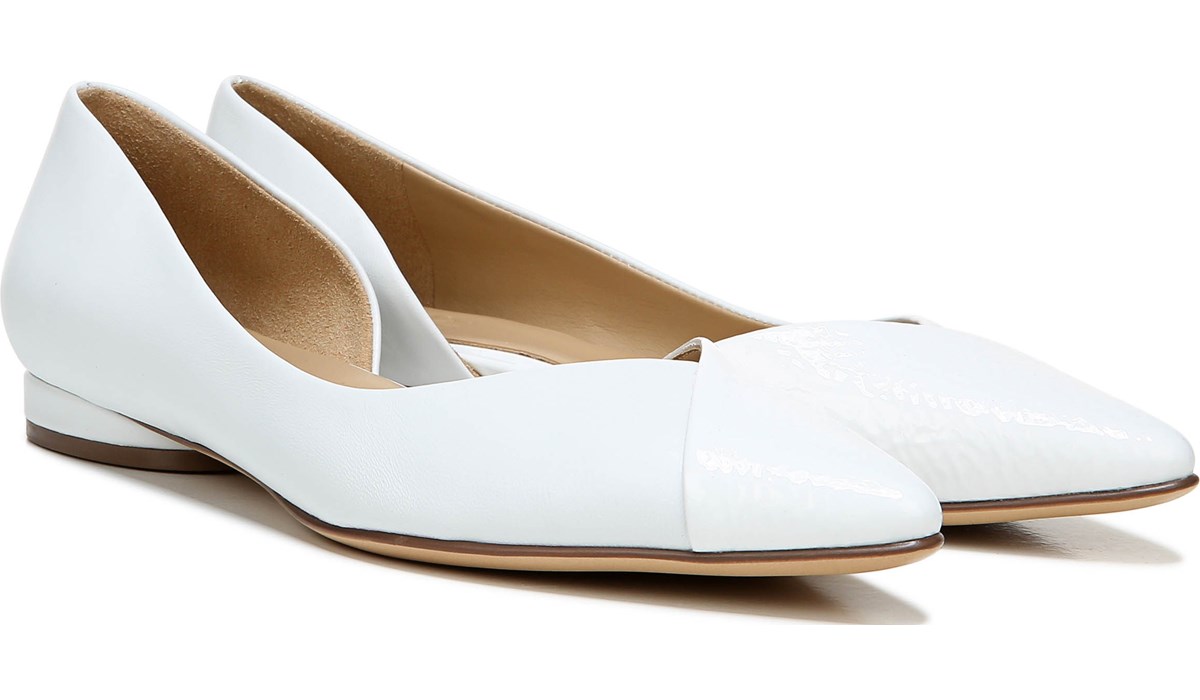 white leather flats