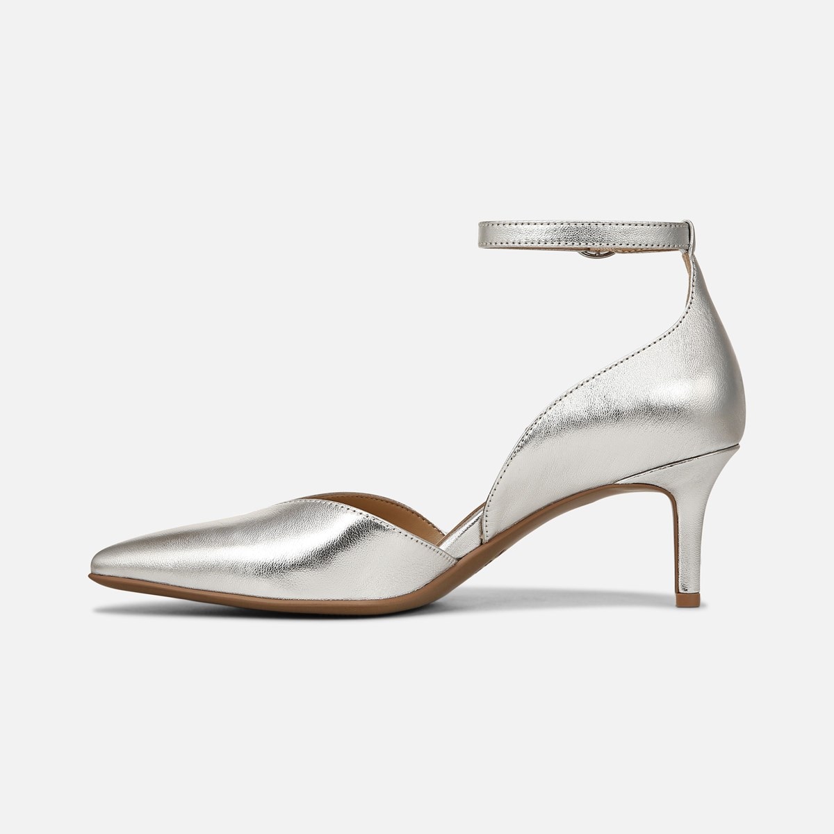 Metallic Pointed Toe Ankle Strap Pumps