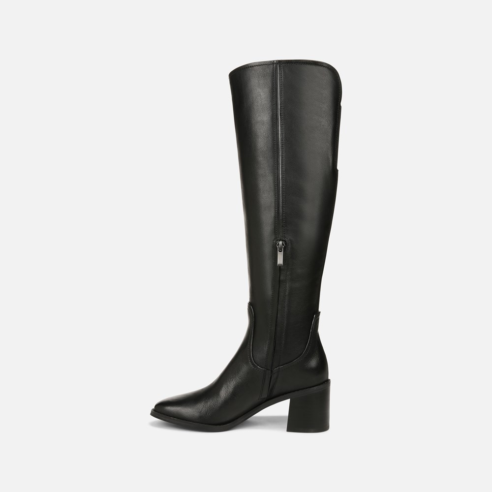 27 Edit Edda Womens Leather Wide Calf Knee-High Boots, Black Leather